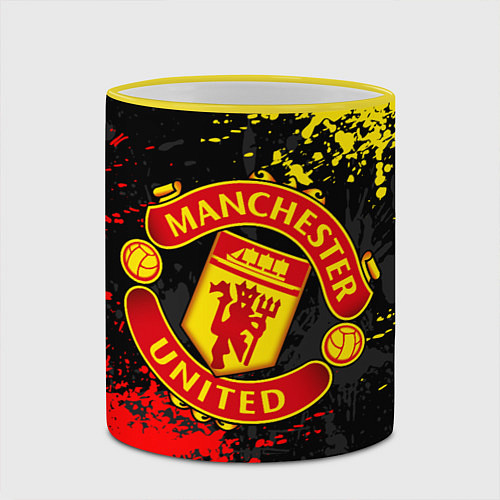 Кружка цветная MANCHESTER UNITED, БРЫЗГИ КРАСОК / 3D-Желтый кант – фото 2