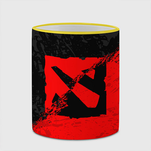 Кружка цветная DOTA 2 RED BLACK LOGO, БРЫЗГИ КРАСОК / 3D-Желтый кант – фото 2