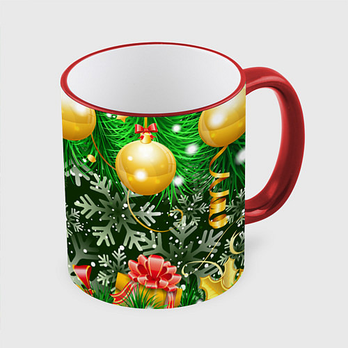 Кружка цветная Новогоднее Настроение Елка / 3D-Красный кант – фото 1