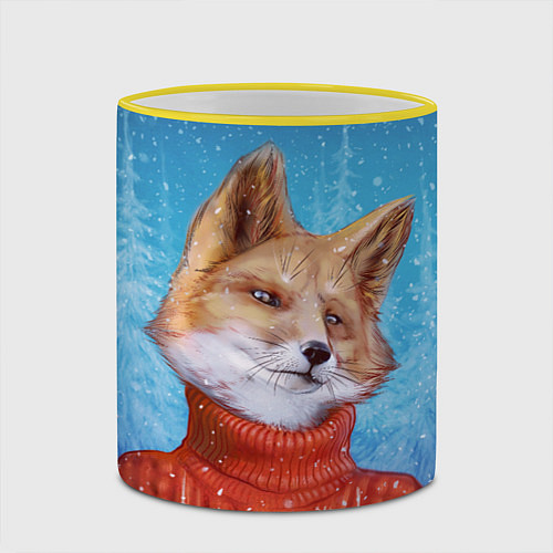 Кружка цветная НОВОГОДНИЙ ЛИС CHRISTMAS FOX / 3D-Желтый кант – фото 2