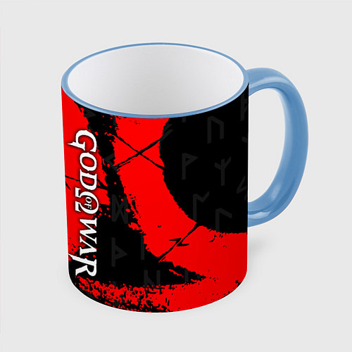 Кружка цветная GOD OF WAR СИМВОЛ КРАТОСА / 3D-Небесно-голубой кант – фото 1