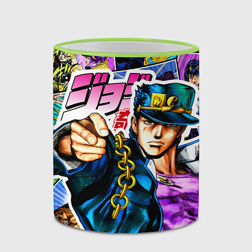 Кружка цветная Джотаро - JoJos Bizarre Adventure / 3D-Светло-зеленый кант – фото 2