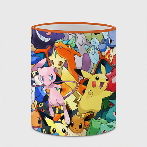 Кружка цветная АНИМЕ, ПОКЕМОНЫ ВСЕ ПЕРСОНАЖИ POKEMON / 3D-Оранжевый кант – фото 2