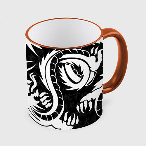 Кружка цветная УЗОР ИЗ БЕЛЫХ ДРАКОНОВ WHITE DRAGON TOKYO / 3D-Оранжевый кант – фото 1
