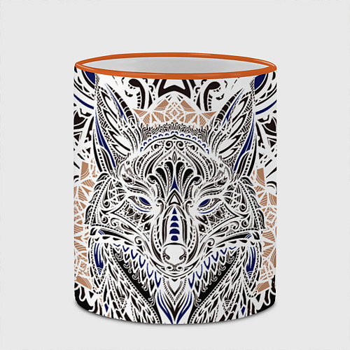 Кружка цветная БЕЛАЯ ЭТНИЧЕСКА ЛИСА WHITE FOX / 3D-Оранжевый кант – фото 2