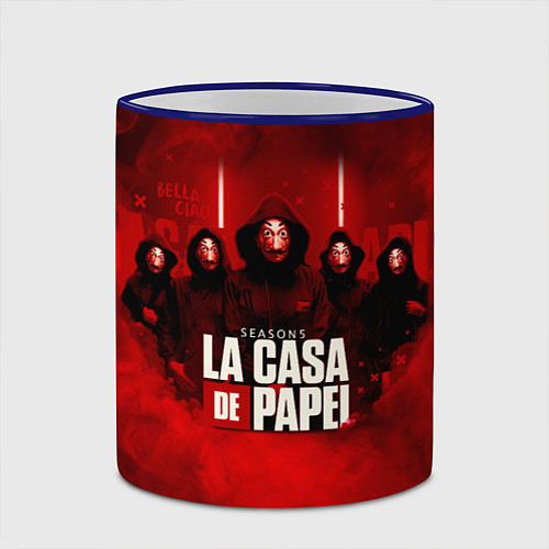 Кружка цветная БУМАЖНЫЙ ДОМ - LA CASA DE PAPEL - BELLA CIAO / 3D-Синий кант – фото 2