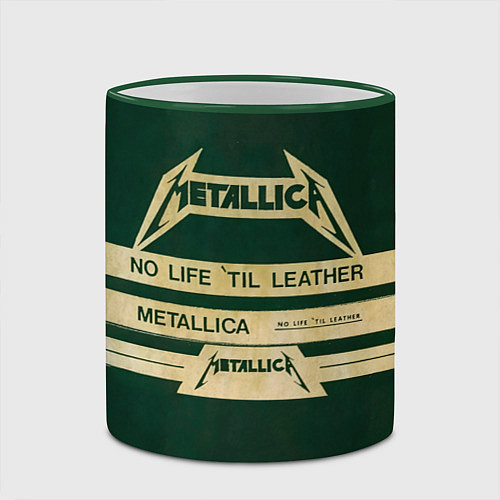 Кружка цветная No Life til Leather - Metallica / 3D-Зеленый кант – фото 2