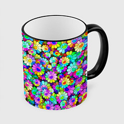 Кружка 3D Rainbow flowers, цвет: 3D-черный кант