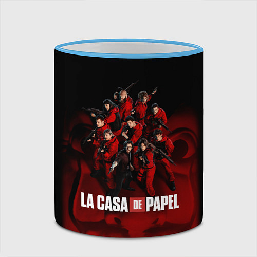 Кружка цветная ГЕРОИ СЕРИАЛА БУМАЖНЫЙ ДОМ - LA CASA DE PAPEL / 3D-Небесно-голубой кант – фото 2