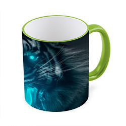 Кружка 3D Неоновый водяной тигр 2022, цвет: 3D-светло-зеленый кант