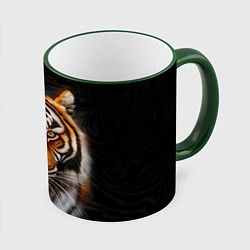 Кружка 3D Реалистичный тигр Realistic Tiger, цвет: 3D-зеленый кант