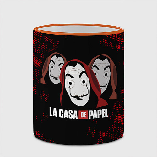 Кружка цветная БУМАЖНЫЙ ДОМ СЕРИАЛ LA CASA DE PAPEL BELLA CIAO / 3D-Оранжевый кант – фото 2