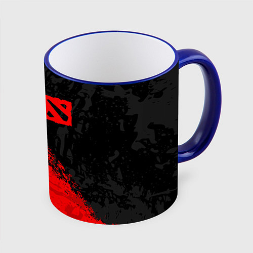 Кружка цветная DOTA 2 RED LOGO, БРЫЗГИ КРАСОК / 3D-Синий кант – фото 1