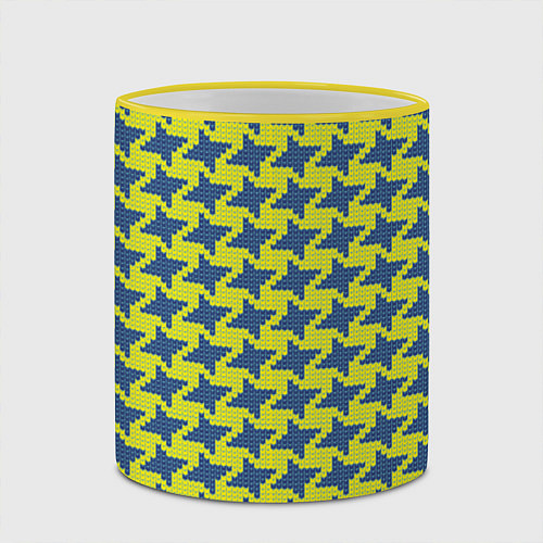 Кружка цветная Сине-желтые гусиные лапки / 3D-Желтый кант – фото 2