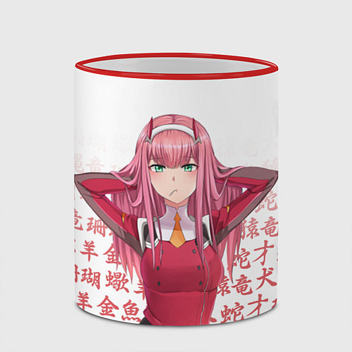 Кружка цветная 02 ZERO TWO DARLING IN THE FRANXX ИЕРОГЛИФЫ / 3D-Красный кант – фото 2