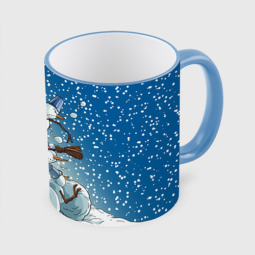 Кружка цветная Боевые снеговики: атака / 3D-Небесно-голубой кант – фото 1