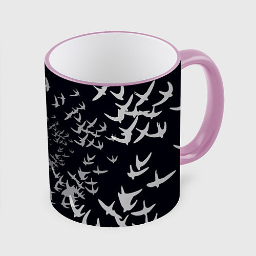 Кружка цветная Веер птиц / 3D-Розовый кант – фото 1