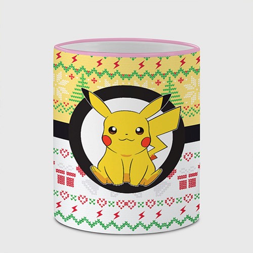 Кружка цветная Новогодний Пикачу Pokemon / 3D-Розовый кант – фото 2