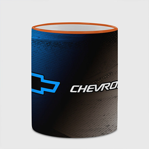 Кружка цветная CHEVROLET - Брызги / 3D-Оранжевый кант – фото 2