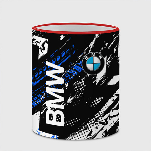 Кружка цветная BMW следы от шин / 3D-Красный кант – фото 2