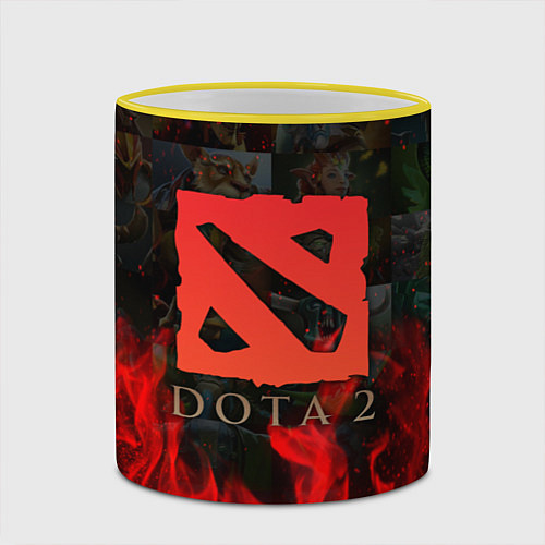 Кружка цветная DOTA 2 ЛОГО В ОГНЕ, ПЕРСОНАЖИ / 3D-Желтый кант – фото 2