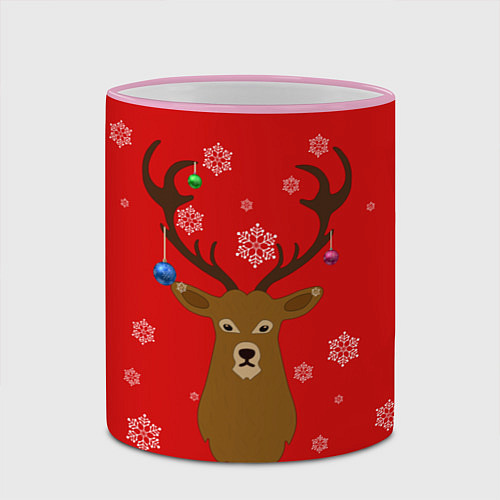 Кружка цветная Новогодний олень New Years Deer / 3D-Розовый кант – фото 2