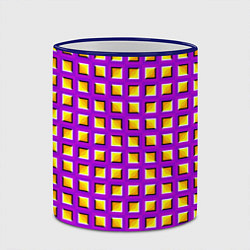 Кружка 3D Фиолетовый Фон с Желтыми Квадратами Иллюзия Движен, цвет: 3D-синий кант — фото 2