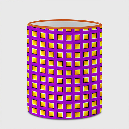 Кружка цветная Фиолетовый Фон с Желтыми Квадратами Иллюзия Движен / 3D-Оранжевый кант – фото 2