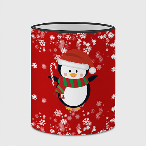 Кружка цветная Пингвин в новогодней шапочке / 3D-Черный кант – фото 2