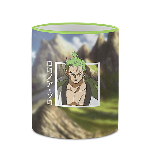 Кружка цветная Ван-Пис One Piece, Зоро Ророноа Zoro Roronoa / 3D-Светло-зеленый кант – фото 2