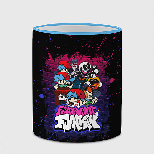 Кружка цветная FRIDAY NIGHT FUNKIN НЕОНОВАЯ СТЕНА FNF / 3D-Небесно-голубой кант – фото 2