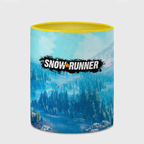 Кружка цветная SnowRunner СноуРаннер логотип / 3D-Белый + желтый – фото 2