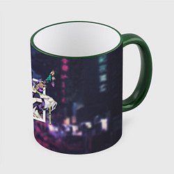 Кружка 3D Кэ Цин Keqing, Genshin Impact стиль киберпанк, цвет: 3D-зеленый кант