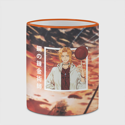 Кружка цветная Стальной алхимик Fullmetal Alchemist, Эдвард Элрик / 3D-Оранжевый кант – фото 2