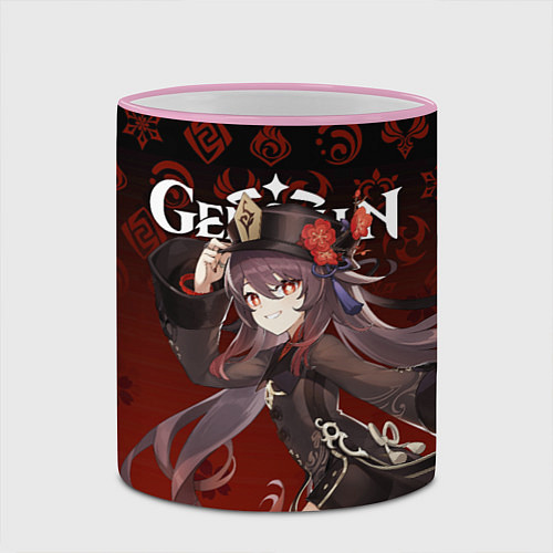 Кружка цветная GENSHIN IMPACT ХУ ТАО, ЭМБЛЕМЫ, САКУРА / 3D-Розовый кант – фото 2