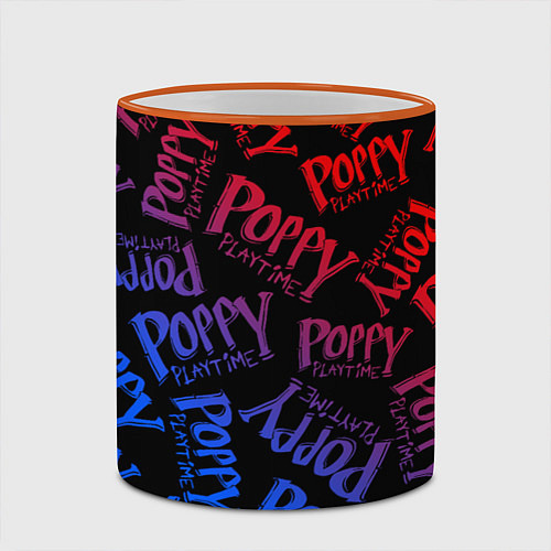 Кружка цветная POPPY PLAYTIME LOGO NEON, ХАГИ ВАГИ / 3D-Оранжевый кант – фото 2