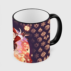 Кружка 3D КЛИ ГЕРОИНЯ ГЕНШИН ИМПАКТ, НЕОНОВЫЕ СИМВОЛЫ, цвет: 3D-черный кант