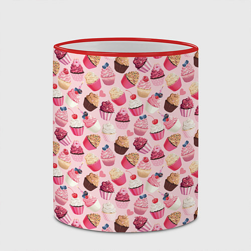 Кружка цветная Пирожные с Ягодами / 3D-Красный кант – фото 2