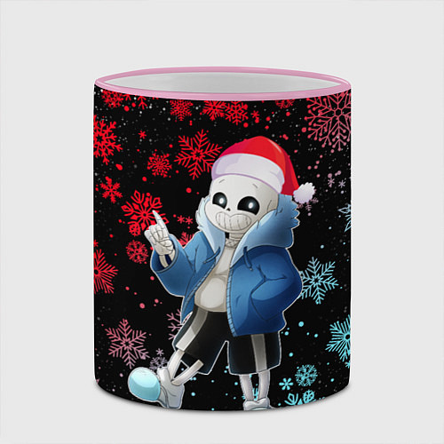 Кружка цветная UNDERTALE SANS НОВОГОДНИЙ НЕОН СНЕЖИНКИ / 3D-Розовый кант – фото 2