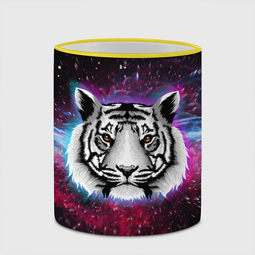 Кружка цветная ТИГР В НЕОНОВОМ КОСМОСЕ NEON TIGER GALAXY / 3D-Желтый кант – фото 2