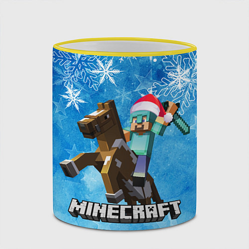 Кружка цветная НОВЫЙ ГОД В МАЙНКРАФТ, СНЕЖИНКИ, 2022 / 3D-Желтый кант – фото 2