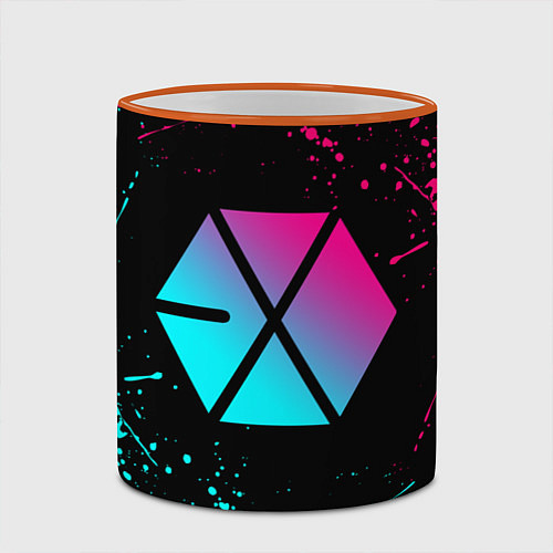 Кружка цветная EXO BAND NEON LOGO НЕОНОВЫЕ БРЫЗГИ КРАСОК / 3D-Оранжевый кант – фото 2