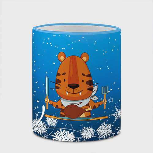 Кружка цветная Тигр Праздничный стол / 3D-Небесно-голубой кант – фото 2