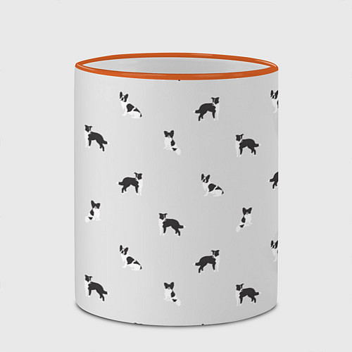 Кружка цветная Черно-белые собачки паттерн / 3D-Оранжевый кант – фото 2