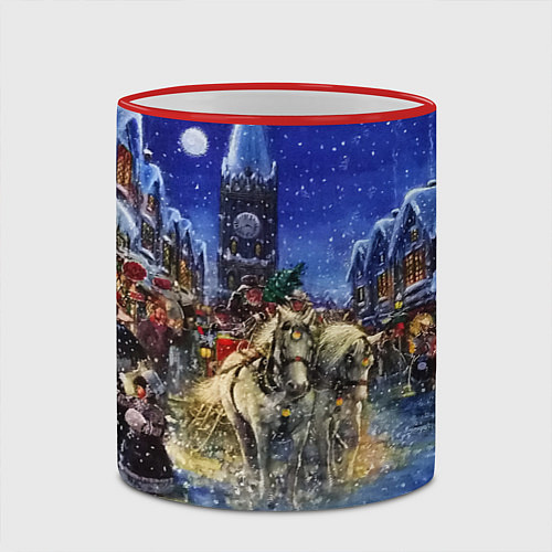 Кружка цветная НОВОГОДНЯЯ АТМОСФЕРА НОВЫЙ ГОД 2022 / 3D-Красный кант – фото 2
