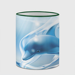 Кружка 3D Дельфин в лазурном океане, цвет: 3D-зеленый кант — фото 2