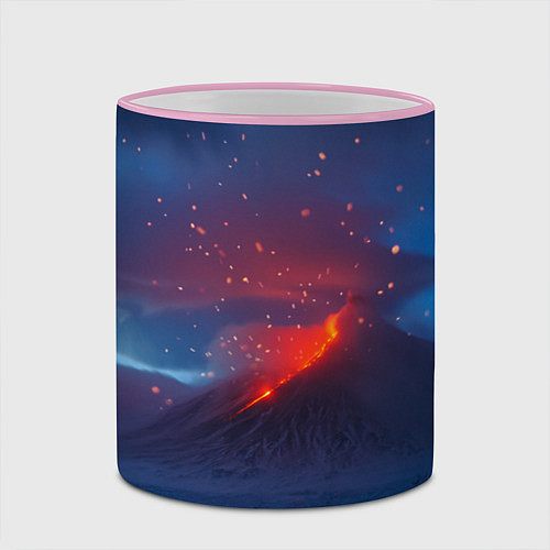 Кружка цветная Извержение вулкана ночью / 3D-Розовый кант – фото 2