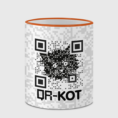 Кружка цветная QR код котик / 3D-Оранжевый кант – фото 2