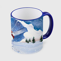 Кружка 3D Медвежонок 2022 новогодний, цвет: 3D-синий кант