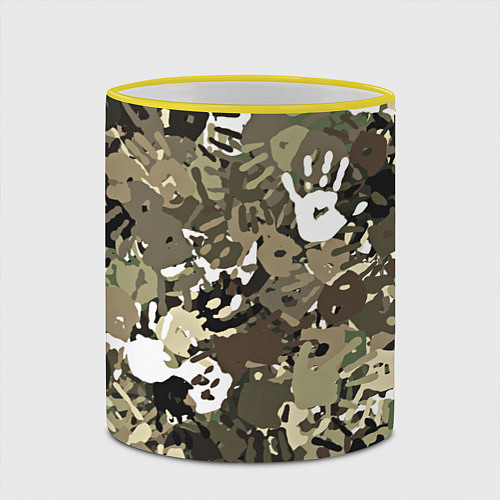 Кружка цветная Камуфляж с отпечатками рук / 3D-Желтый кант – фото 2